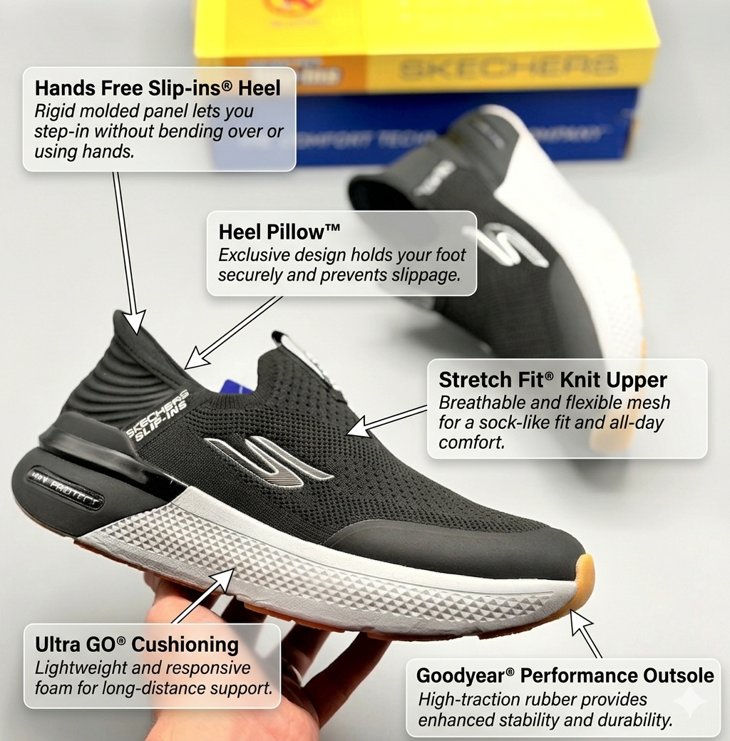 Skechers Go RUN Elevate 2.0 Slip-Ins Black Running & Walking Shoes