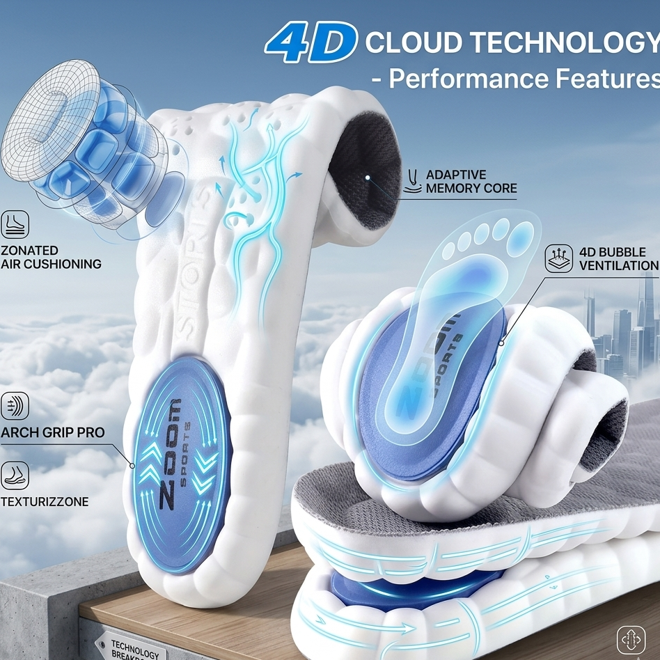 4D Cloud Technology Sports Insoles Memory Foam Arch Support