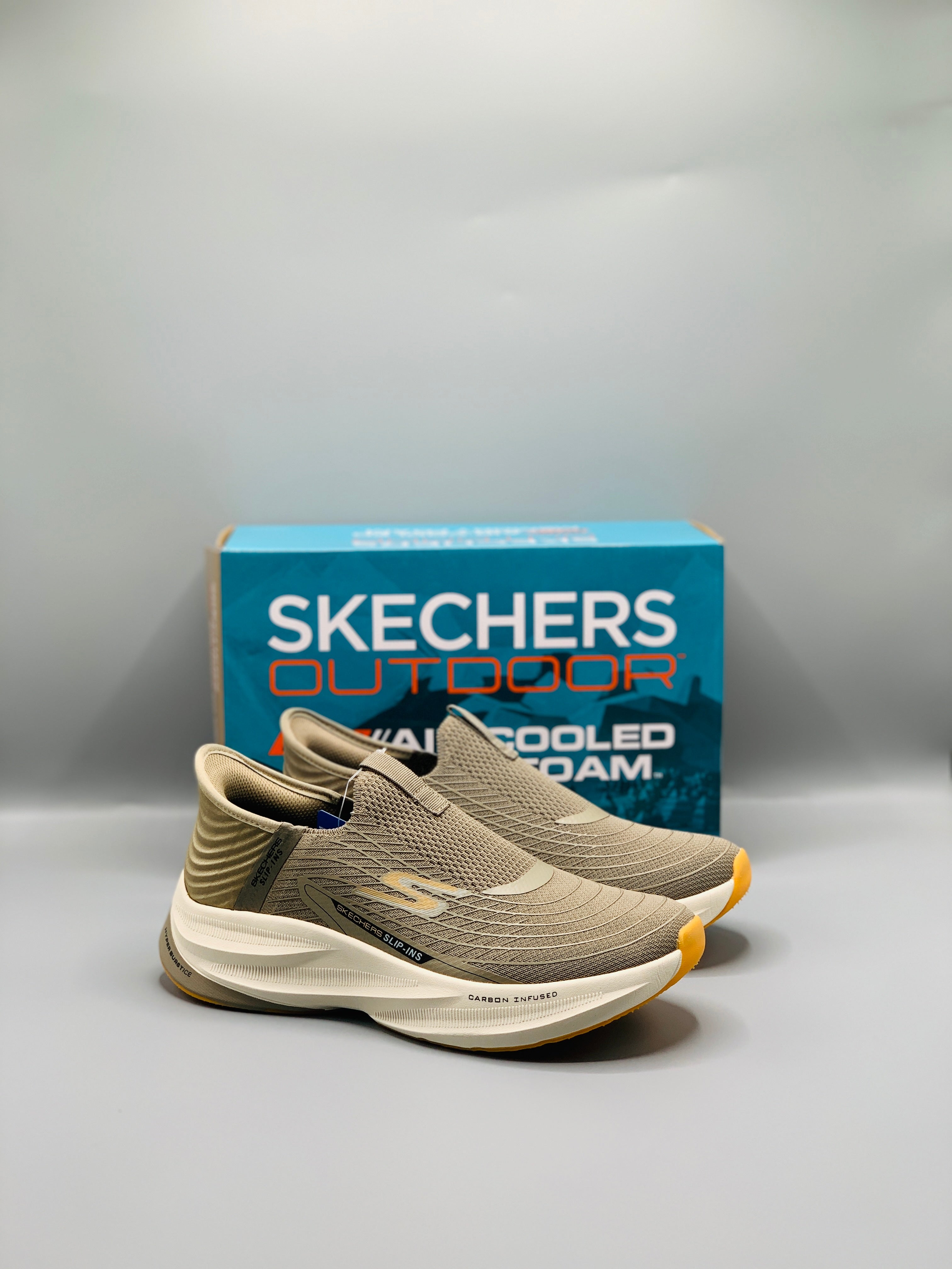 Sketchers Archfit Slip Ins "Carbon Infused" Khaki Comfortable Shoes