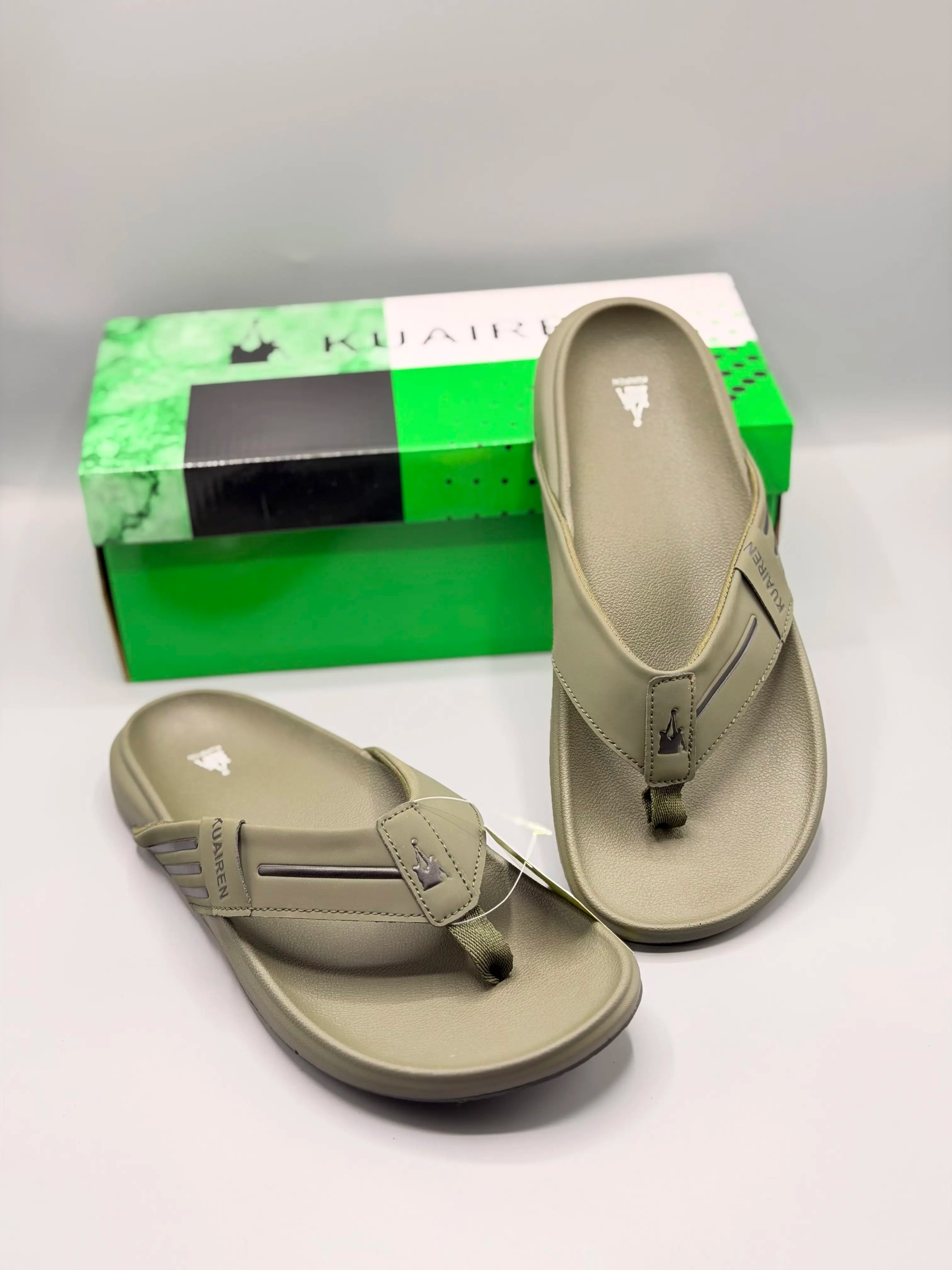 Kuairen Olive Green Premium Flip Flops – with box