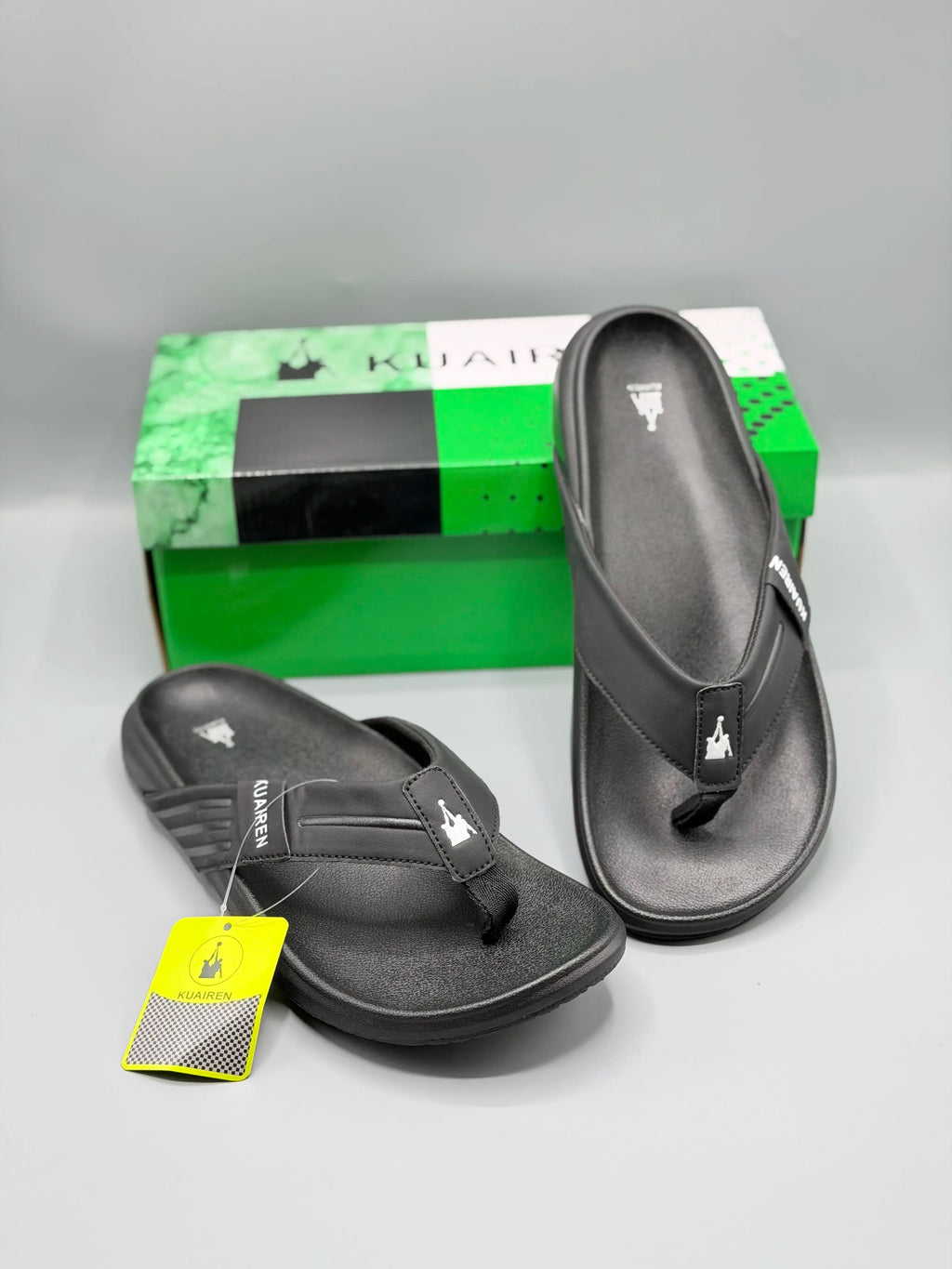 Kuairen Black Premium Flip Flops – with box