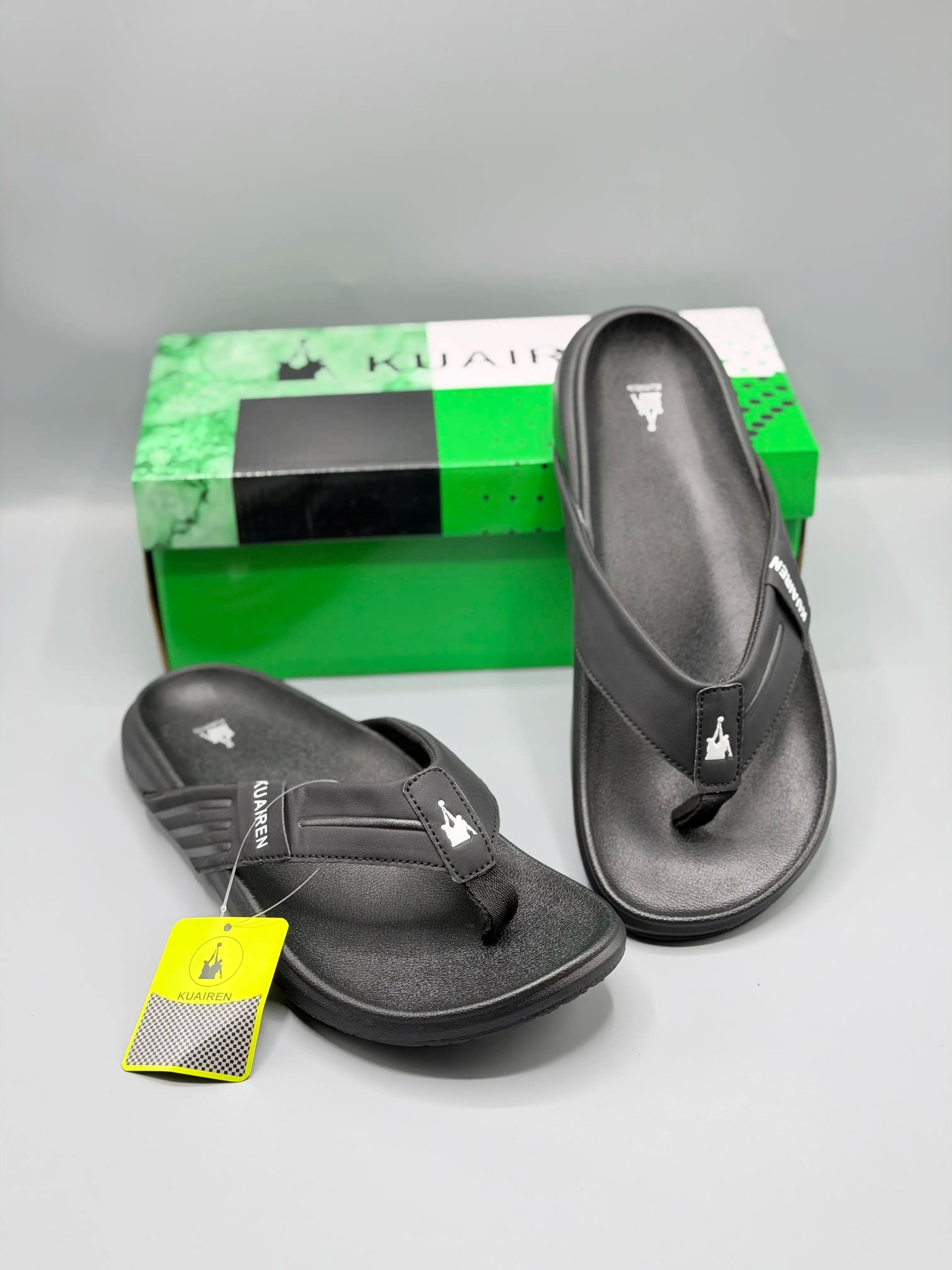 Kuairen Black Premium Flip Flops – with box