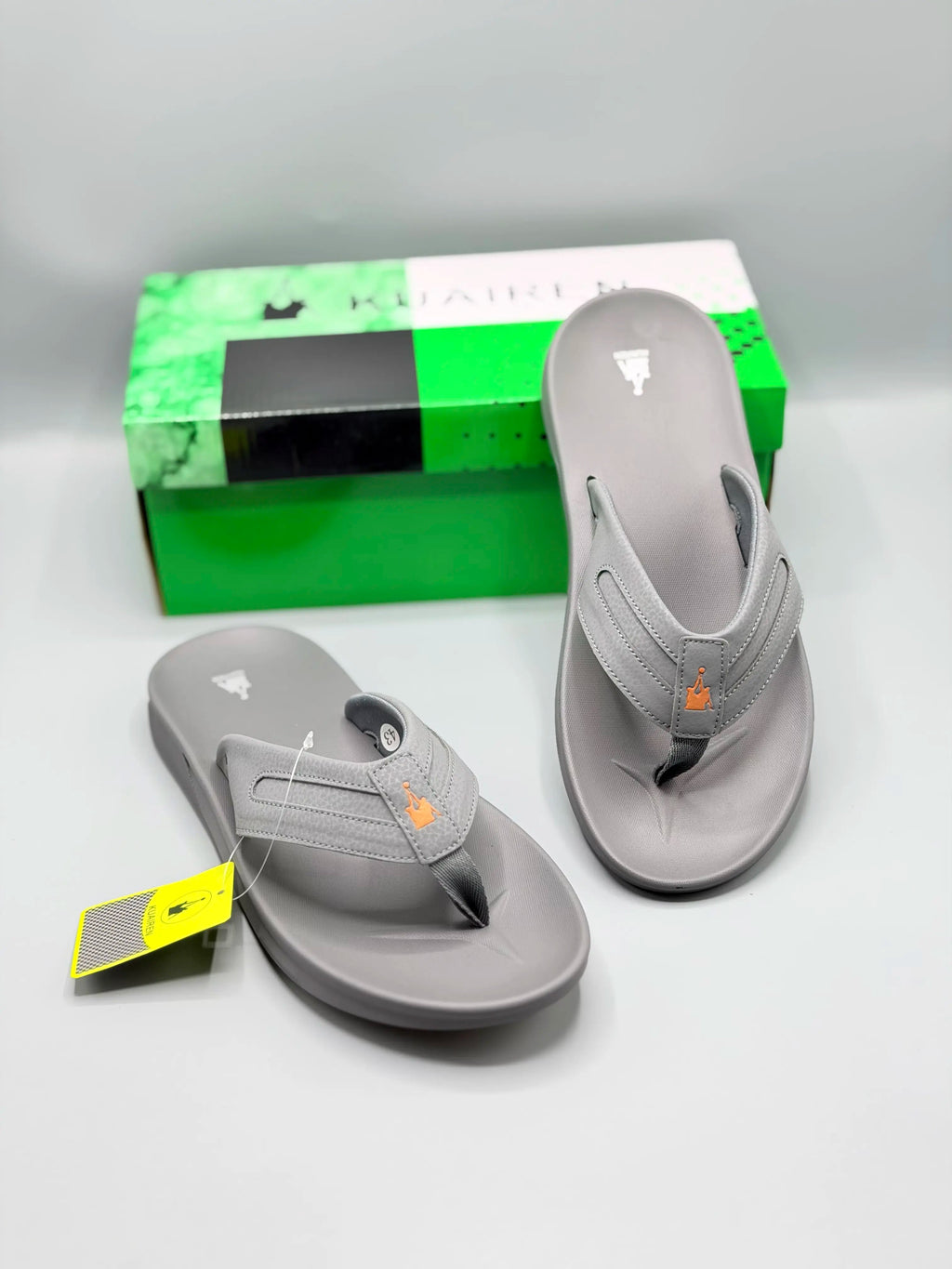 Kuairen Grey Gold Sport Flip Flops – with box