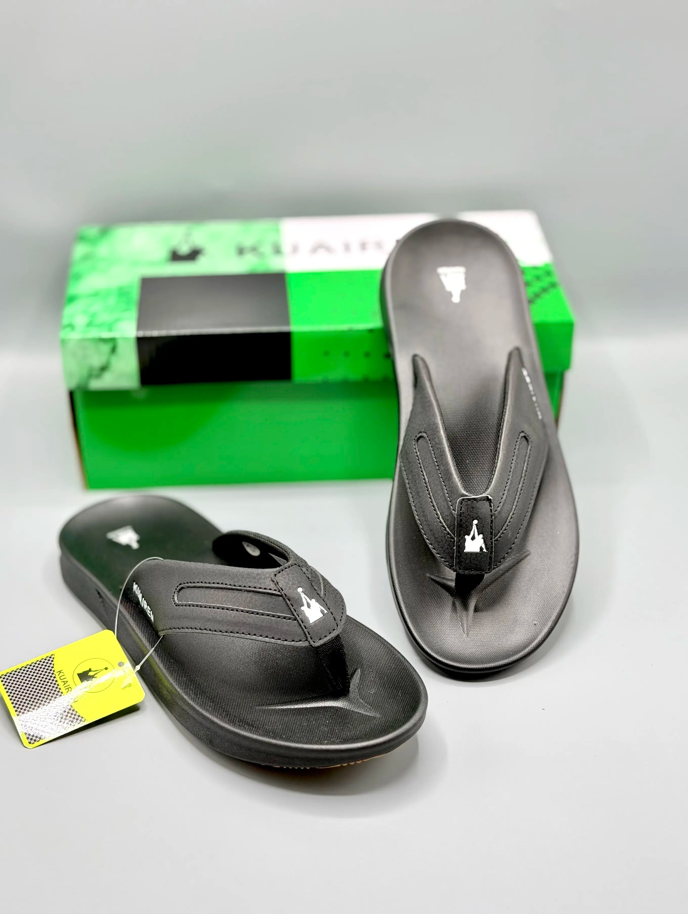 Kuairen Graphite Black Sport Flip Flops – with box