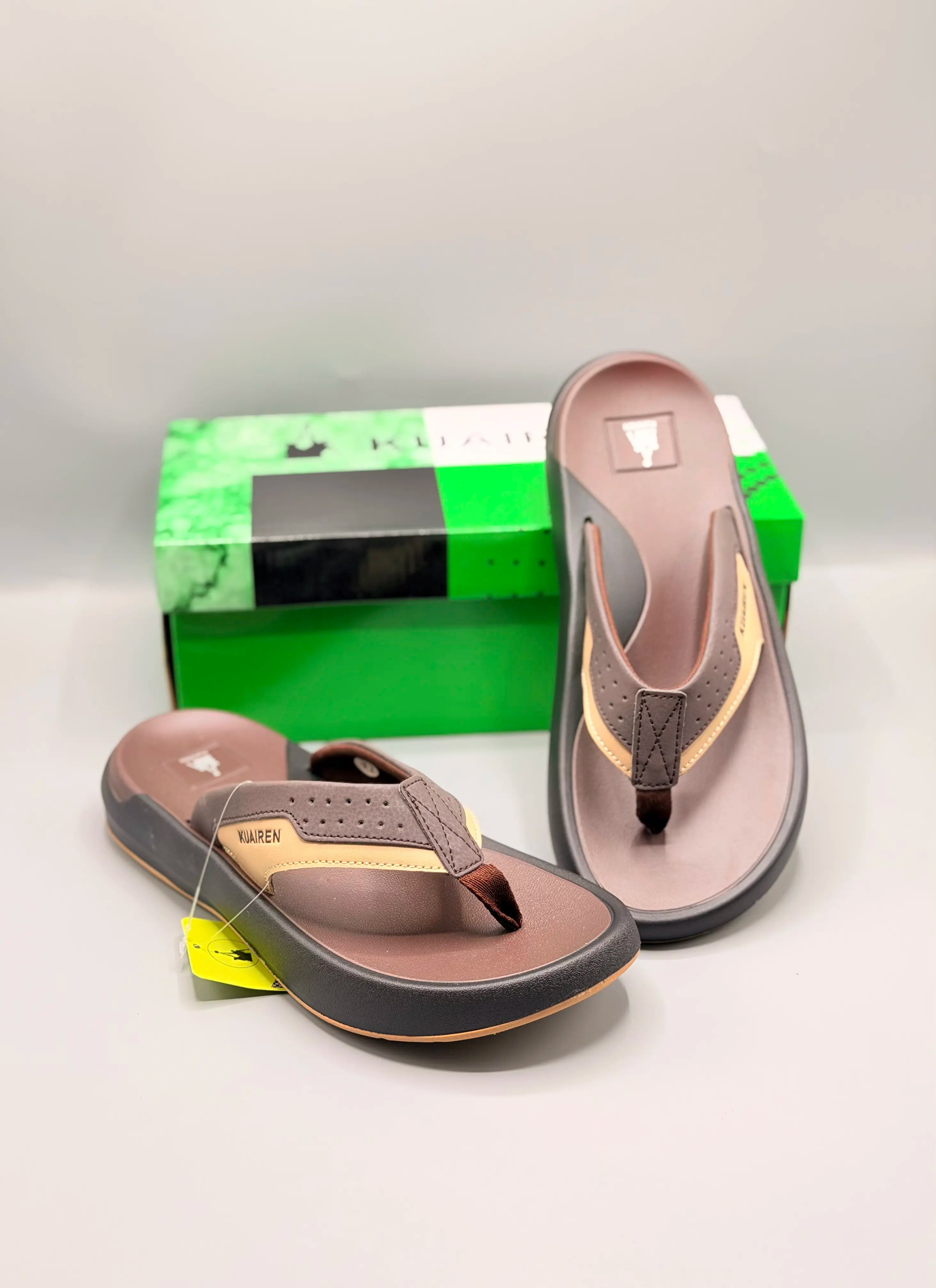 Kuairen Brown Mocha Comfort Slides – with box