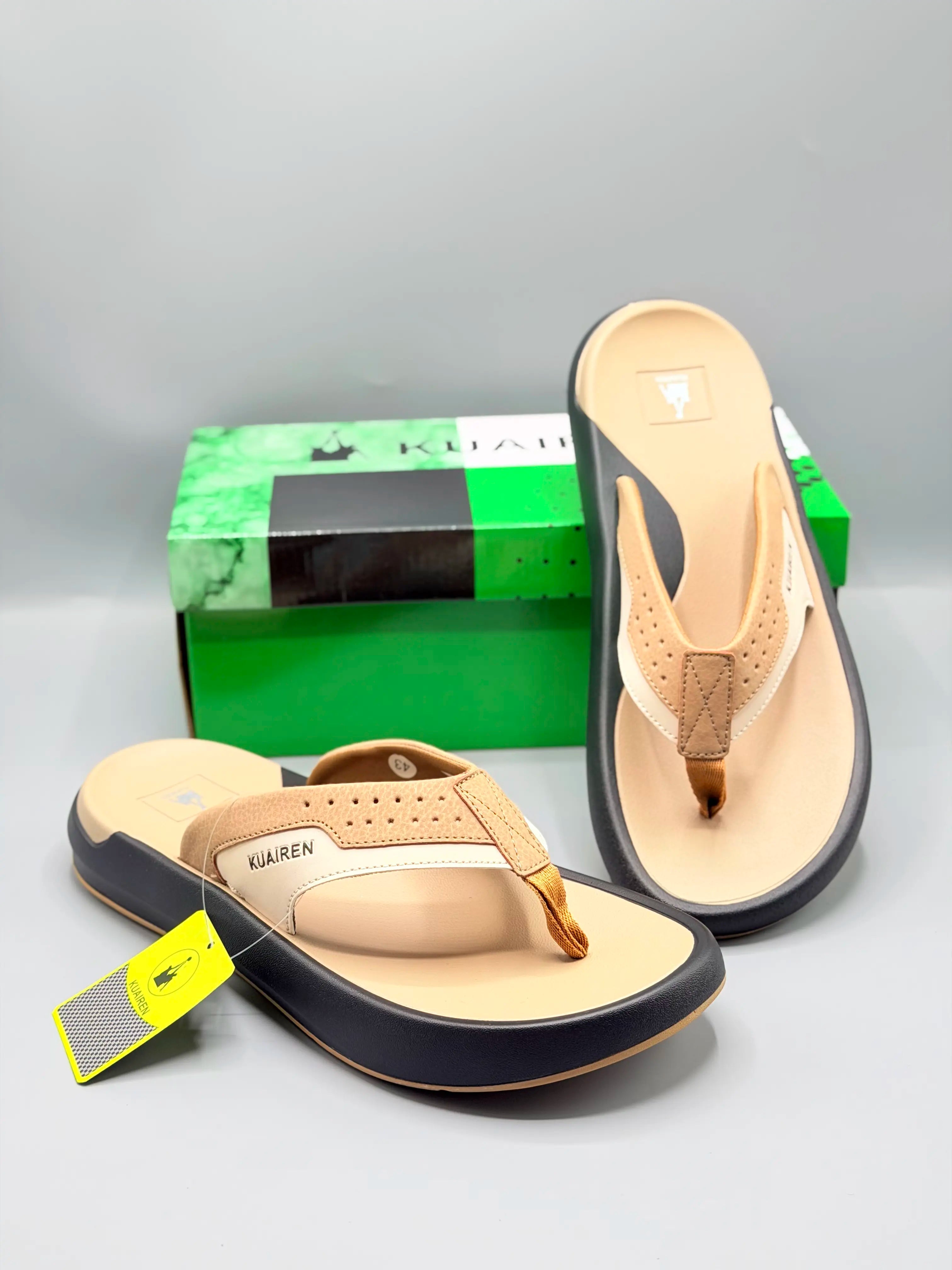 Kuairen Beige Cream Comfort Slides – with box