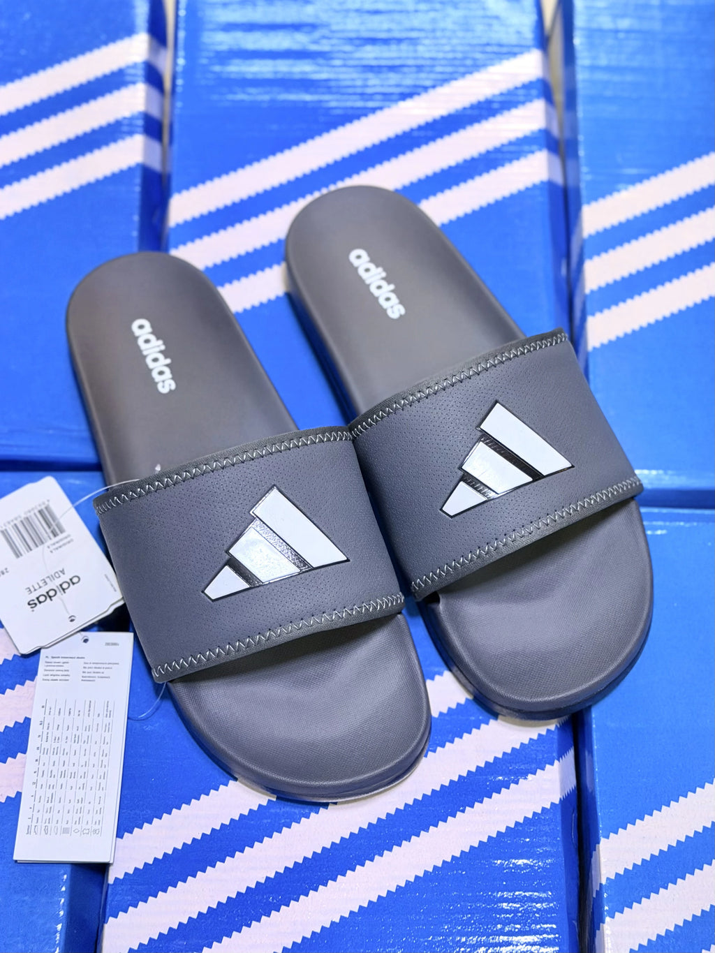 Adidas Adilette Slides - Grey & White