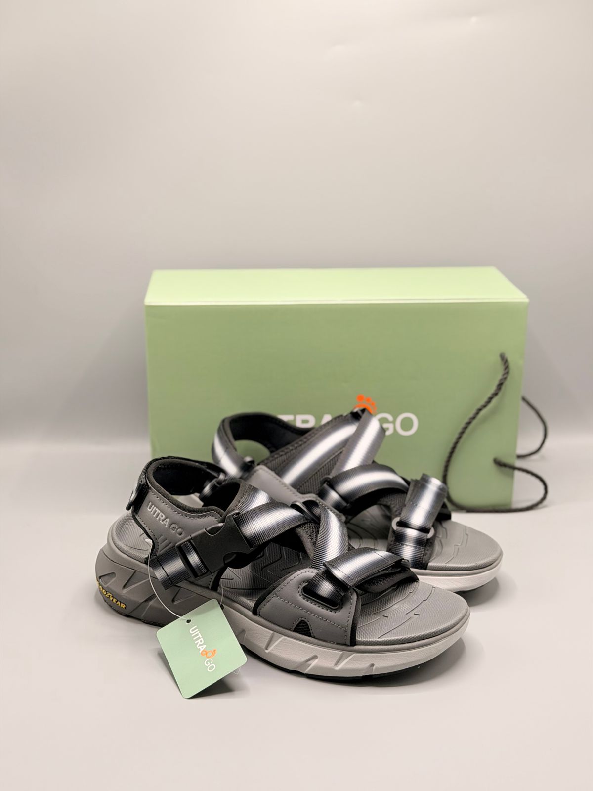 Ultra Go All Day Comfort Sandals with Adjustable Buckle Straps Grey