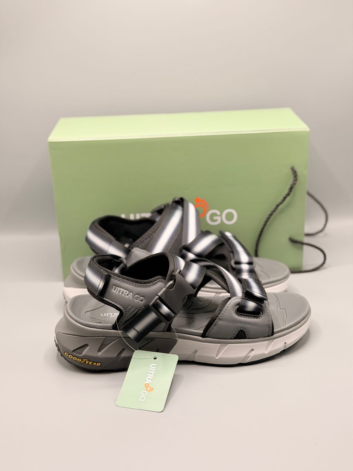 Ultra Go All Day Comfort Sandals with Adjustable Buckle Straps Grey