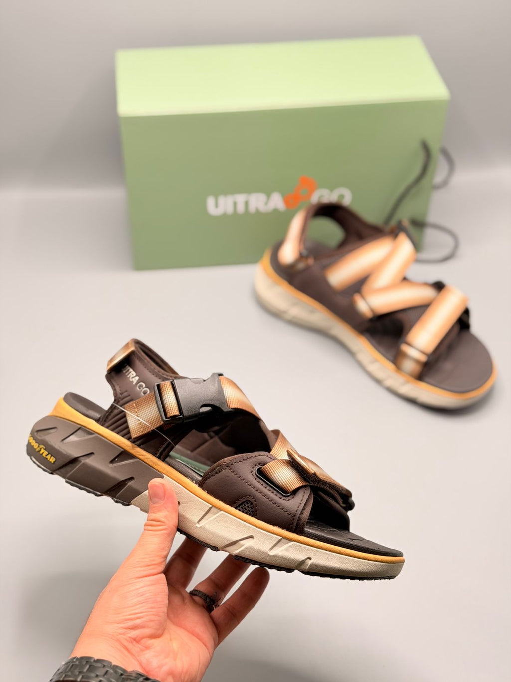 Ultra Go All Day Comfort Sandals with Adjustable Buckle Straps Brown - Kixons Store