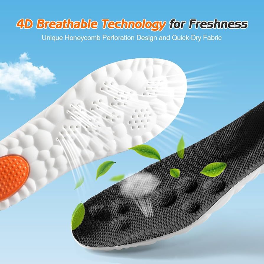 4D Cloud Comfort Insoles Feat Memory Foam Cushioning Arch Support