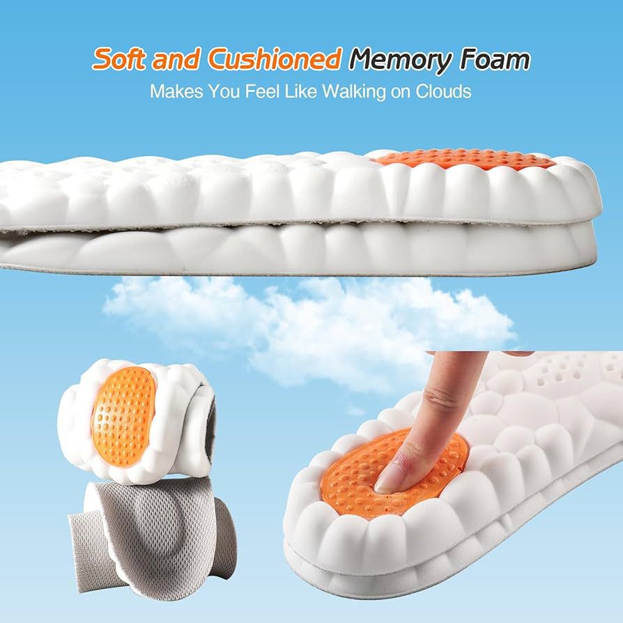 4D Cloud Comfort Insoles Feat Memory Foam Cushioning Arch Support